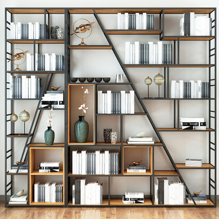 Modern Bookcase Metal and Wooden Shelf Bookcase for Study Room