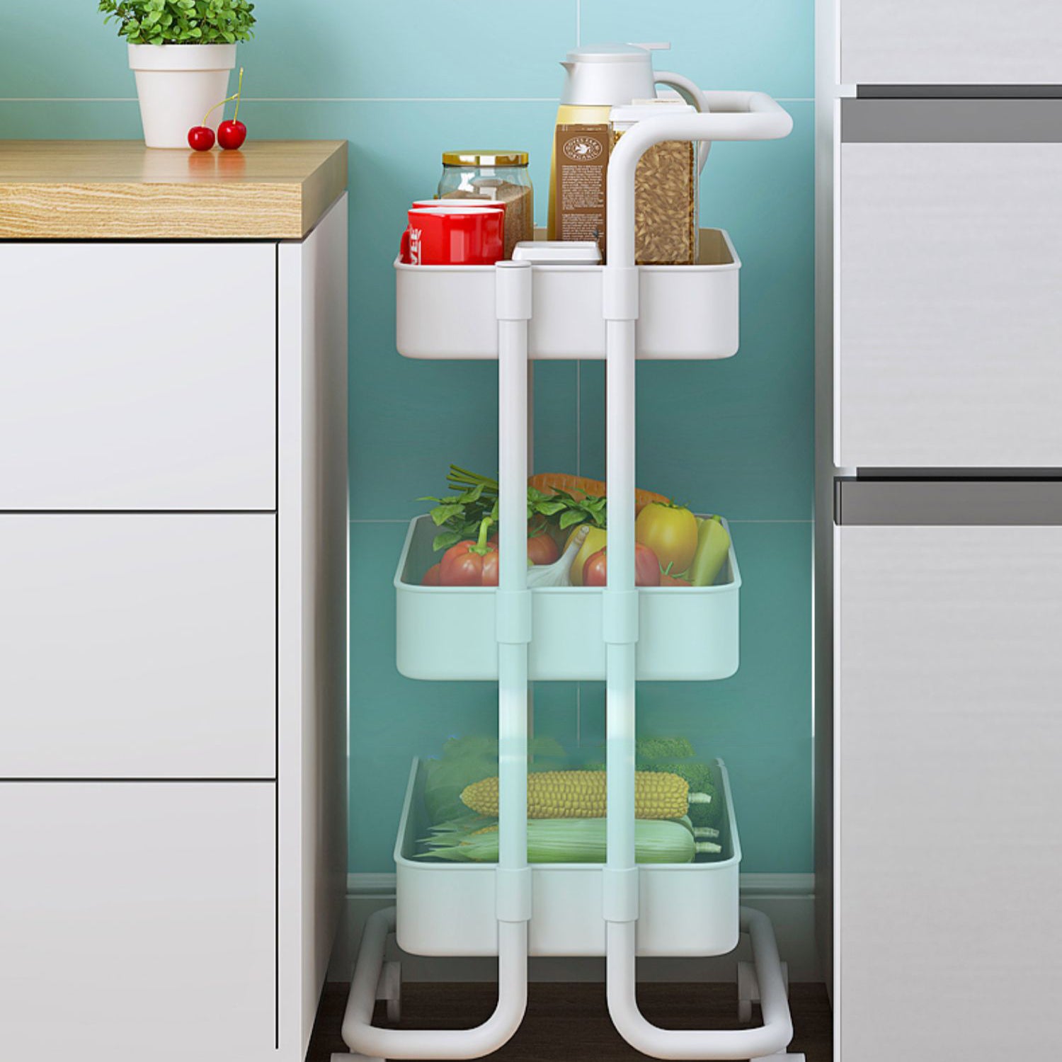 Metal Frame Open Etagere Bookshelf Modern Vertical Bookcase with Caster Wheels