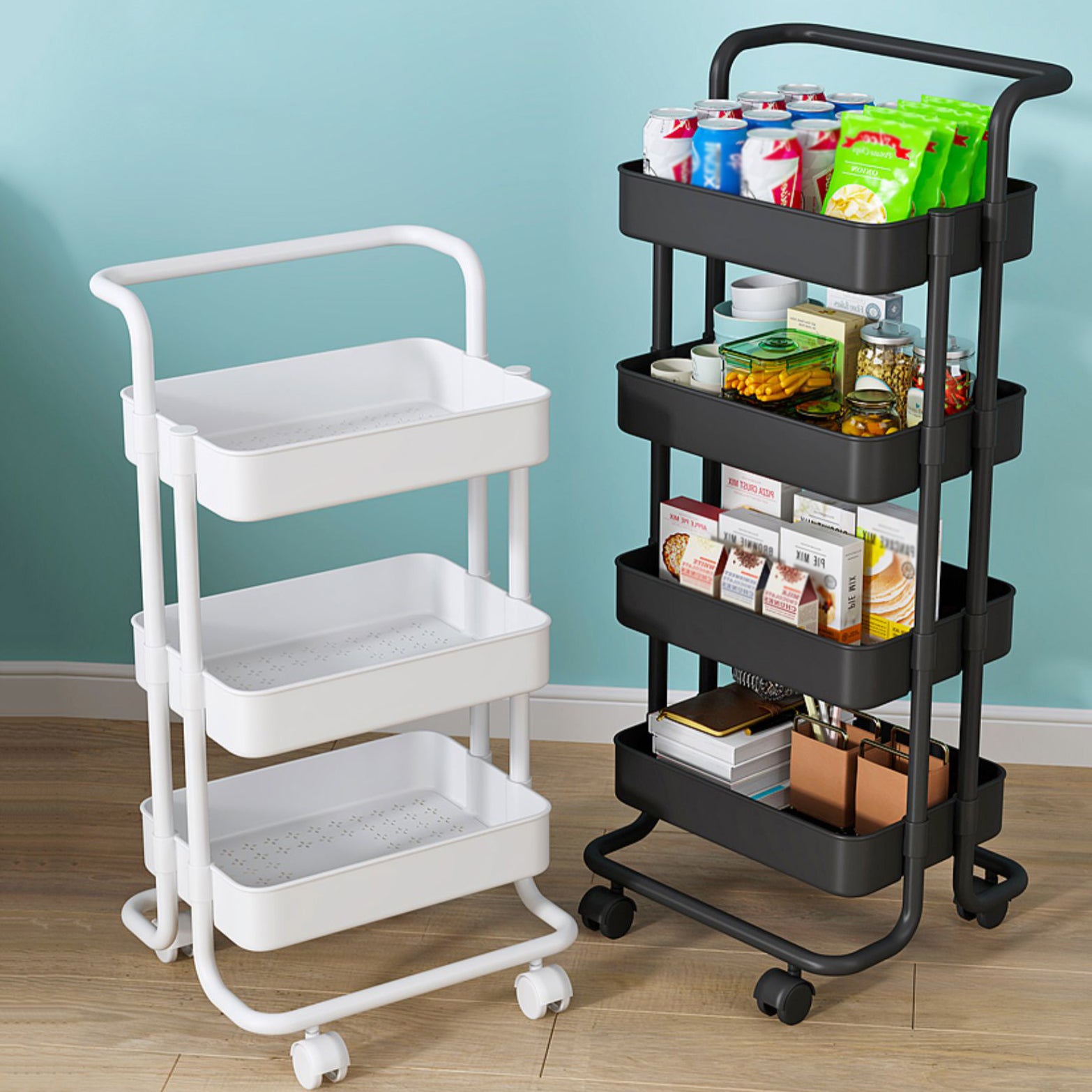 Metal Frame Open Etagere Bookshelf Modern Vertical Bookcase with Caster Wheels