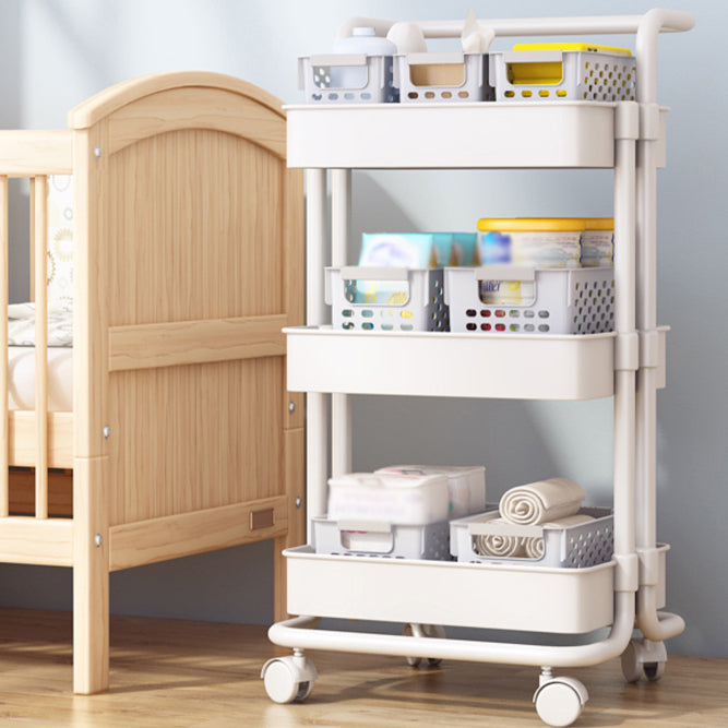 Modern Metal Frame Etagere Bookshelf White and Black Bookcase with Caster Wheels