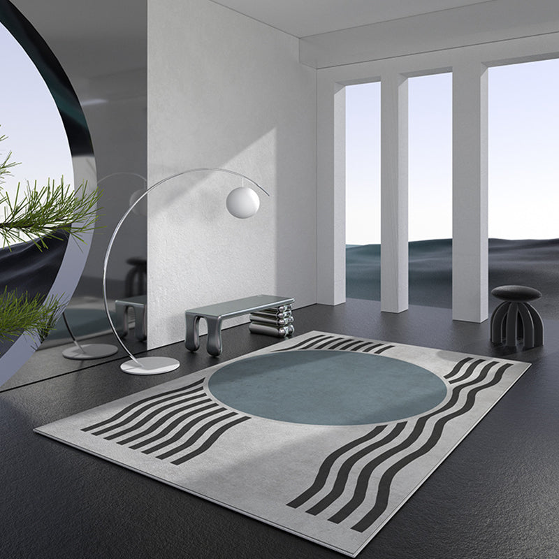 Dark Gray Modern Rug Polyester Graphic Rug Stain Resistant Rug for Home Decor