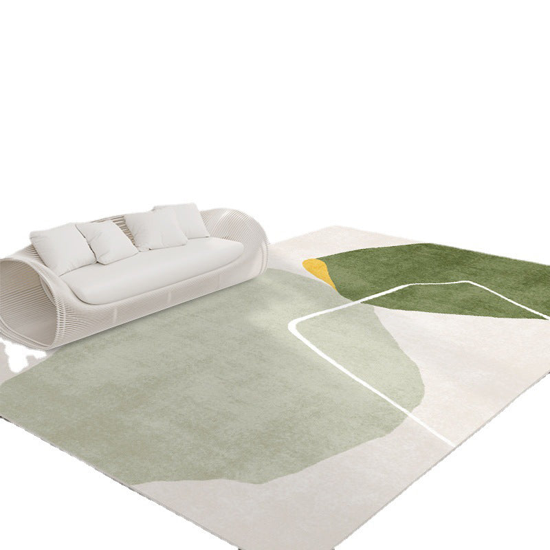 White Modern Rug Polyester Color Block Rug Non-Slip Backing Rug for Sitting Room