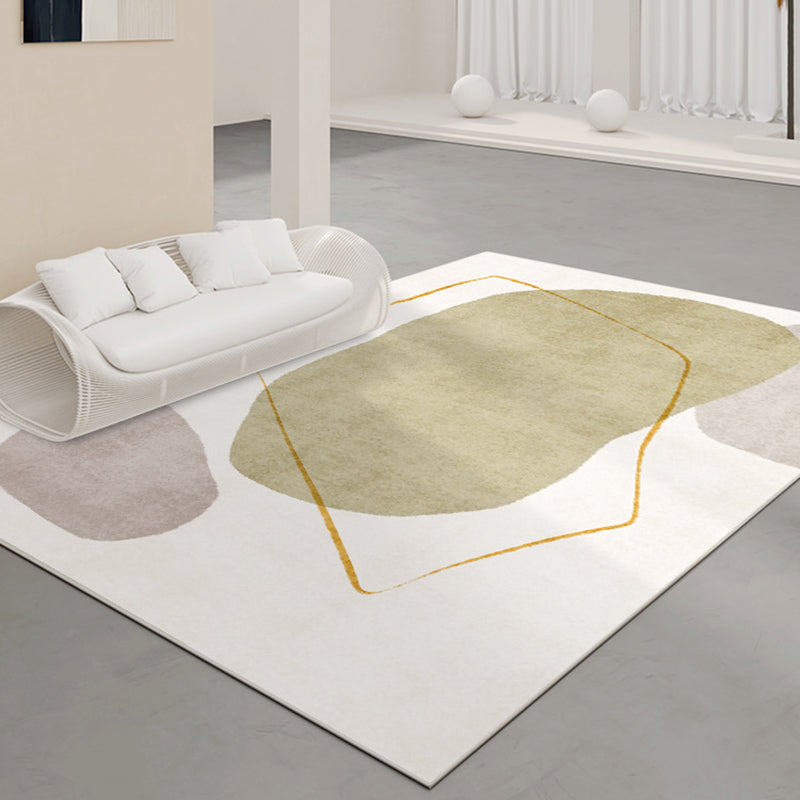 White Modern Rug Polyester Color Block Rug Non-Slip Backing Rug for Sitting Room