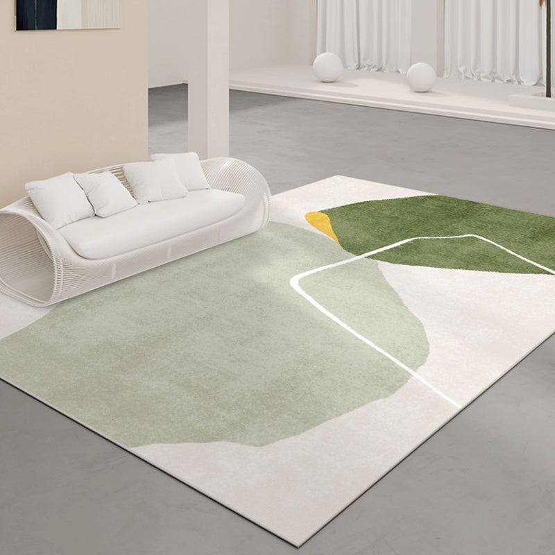 White Modern Rug Polyester Color Block Rug Non-Slip Backing Rug for Sitting Room
