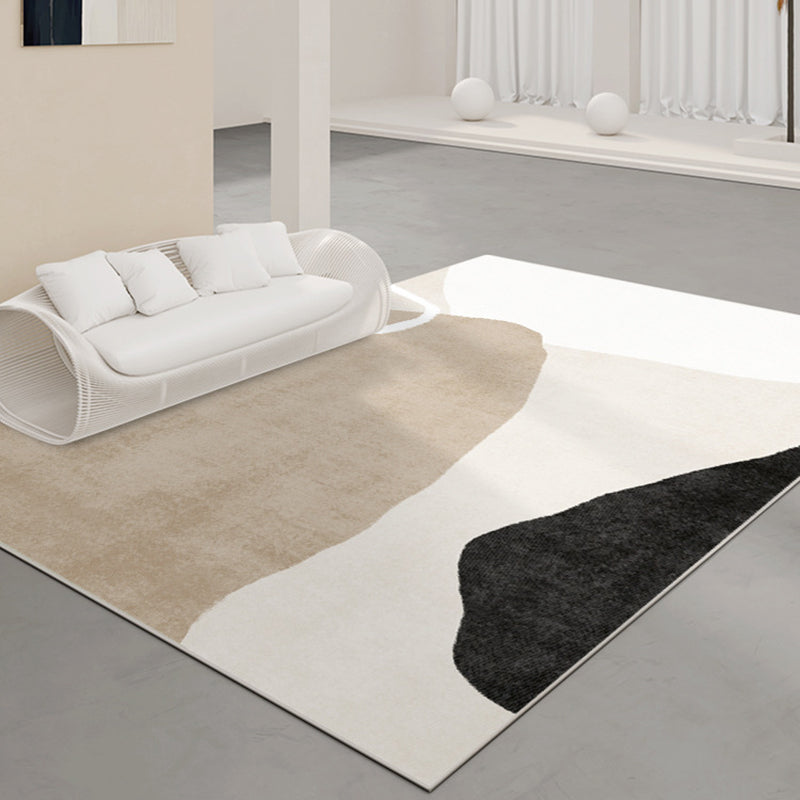White Modern Rug Polyester Color Block Rug Non-Slip Backing Rug for Sitting Room
