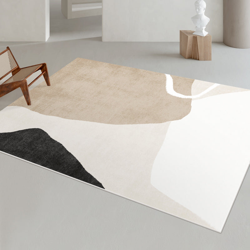White Modern Rug Polyester Color Block Rug Non-Slip Backing Rug for Sitting Room