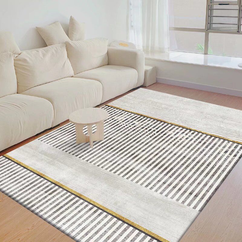 Dark Gray Modern Rug Polyester Pinstripe Rug Stain Resistant Rug for Living Room