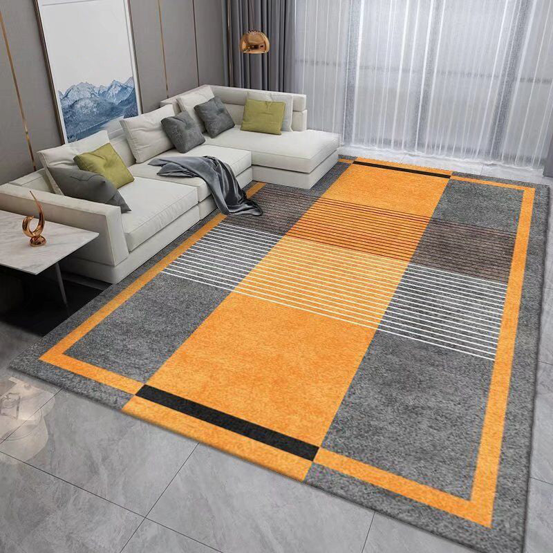 Dark Gray Modern Rug Polyester Pinstripe Rug Stain Resistant Rug for Living Room