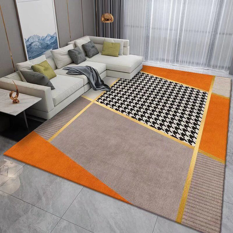 Dark Gray Modern Rug Polyester Pinstripe Rug Stain Resistant Rug for Living Room