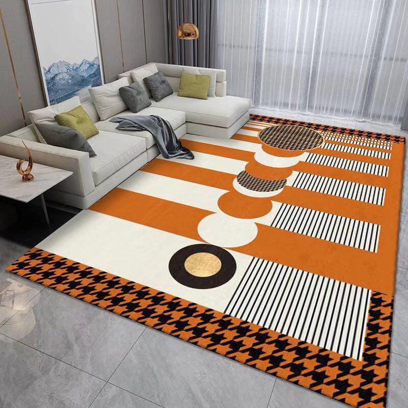 Dark Gray Modern Rug Polyester Pinstripe Rug Stain Resistant Rug for Living Room