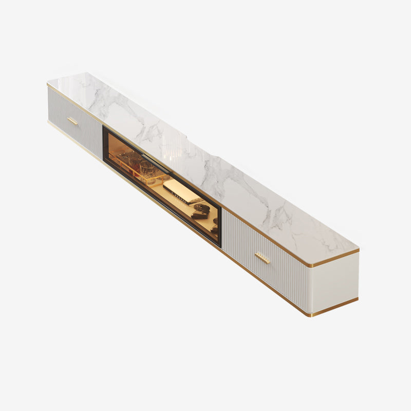 Glam Floating TV Media Stand with Drawers Stone and Wood TV Stand