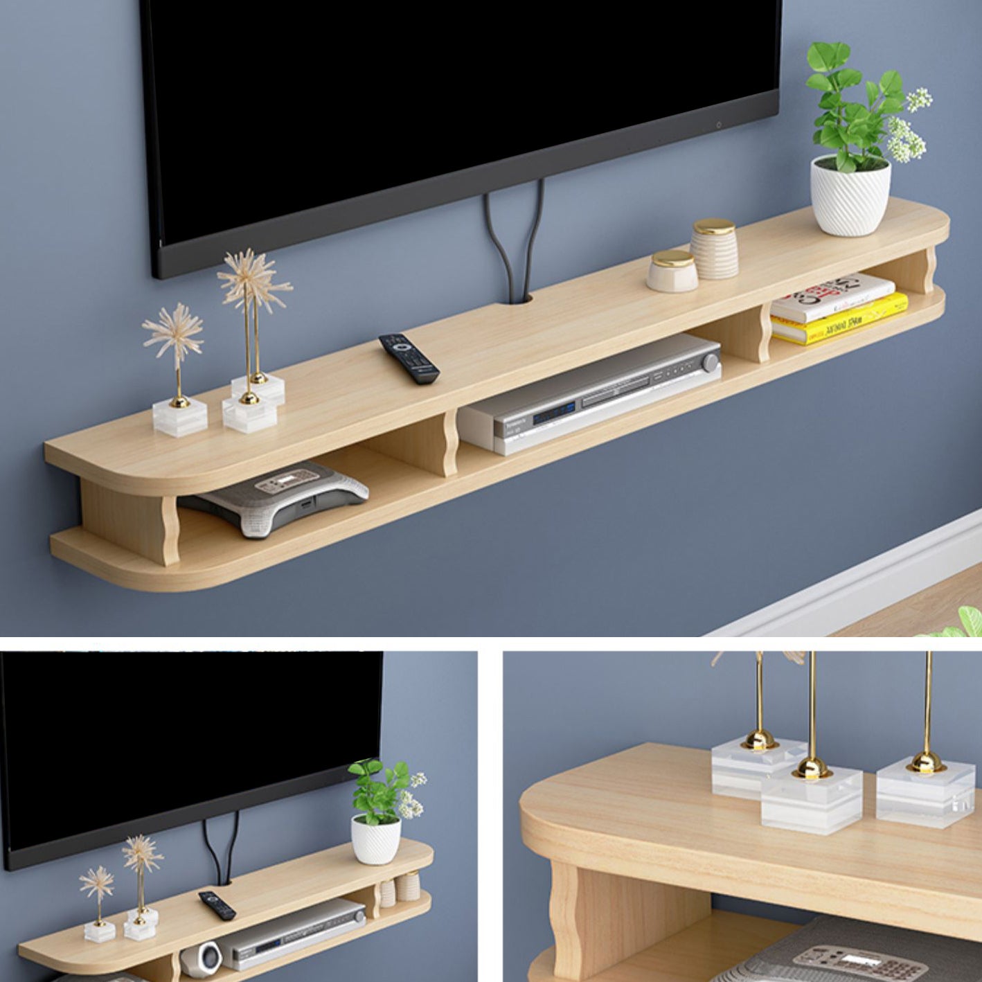 Engineered Wood Floating TV Stand Scandinavian Style TV Cabinet with Shelves