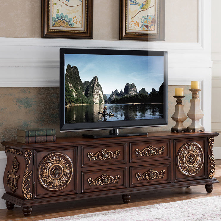 Traditional Rubberwood Media Console Matte Finish TV Media Stand with Drawers