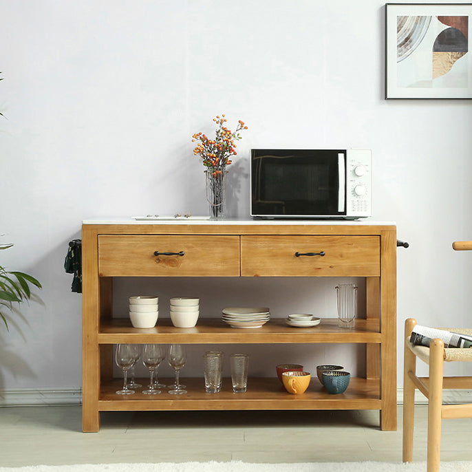 Modern Stationary Kitchen Island table Wood Rectangular Kitchen table with Towel Rack