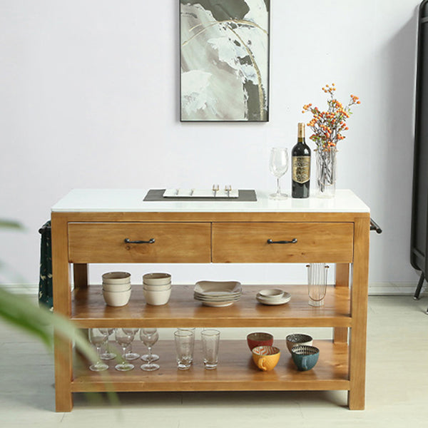 Modern Stationary Kitchen Island table Wood Kitchen Island table with Towel Rack