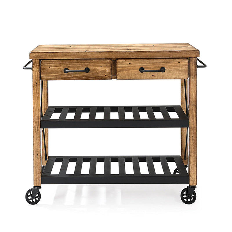 Modern Rolling Kitchen Cart Wood Rectangular Kitchen Trolley for Home Use