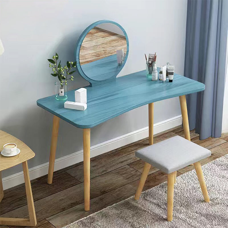 28.7" Height Wooden Makeup Vanity Desk Vanity in White /blue / Natural