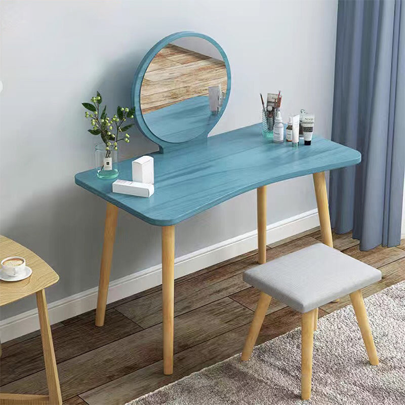 28.7" Height Wooden Makeup Vanity Desk Vanity in White /blue / Natural