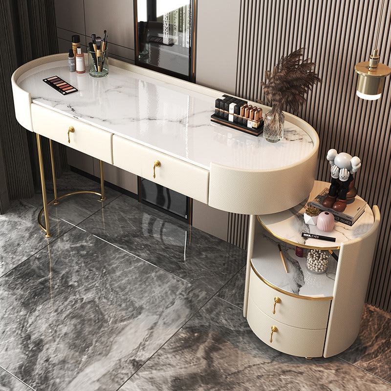 Glam Style White Dresser with Drawers and Stool Set for Bedroom