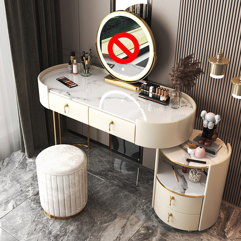 Glam Style White Dresser with Drawers and Stool Set for Bedroom