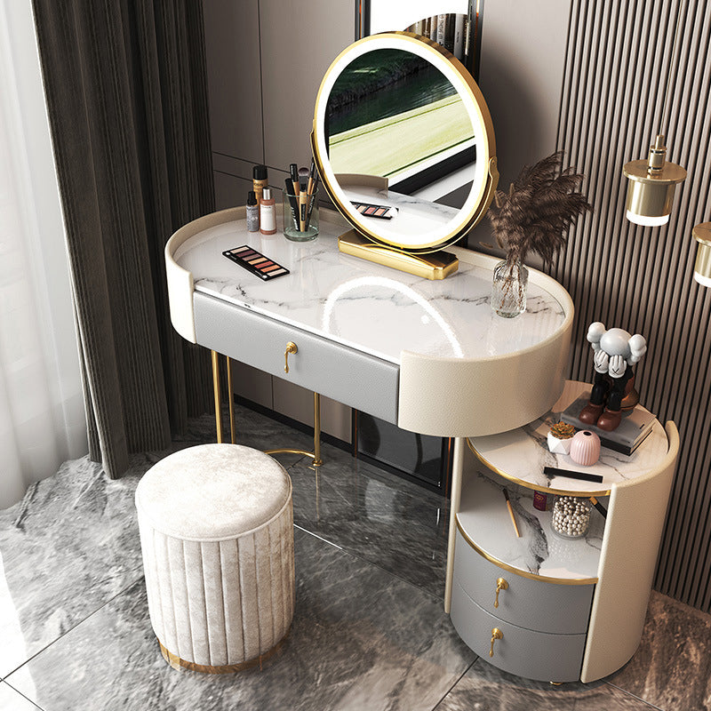 Glam Style White Dresser with Drawers and Stool Set for Bedroom