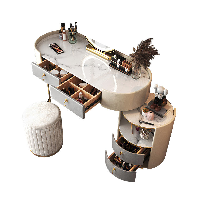 Glam Style White Dresser with Drawers and Stool Set for Bedroom