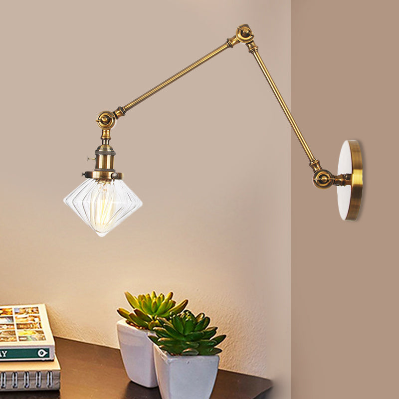 1 Salle de salle à manger légère Light Light Vintage Black / Bronze / Brass Mur Murd Murd With Diamond Plein / Amber Glass Shade, 8 "+8" / 8 "+8" +8 "L bras réglable