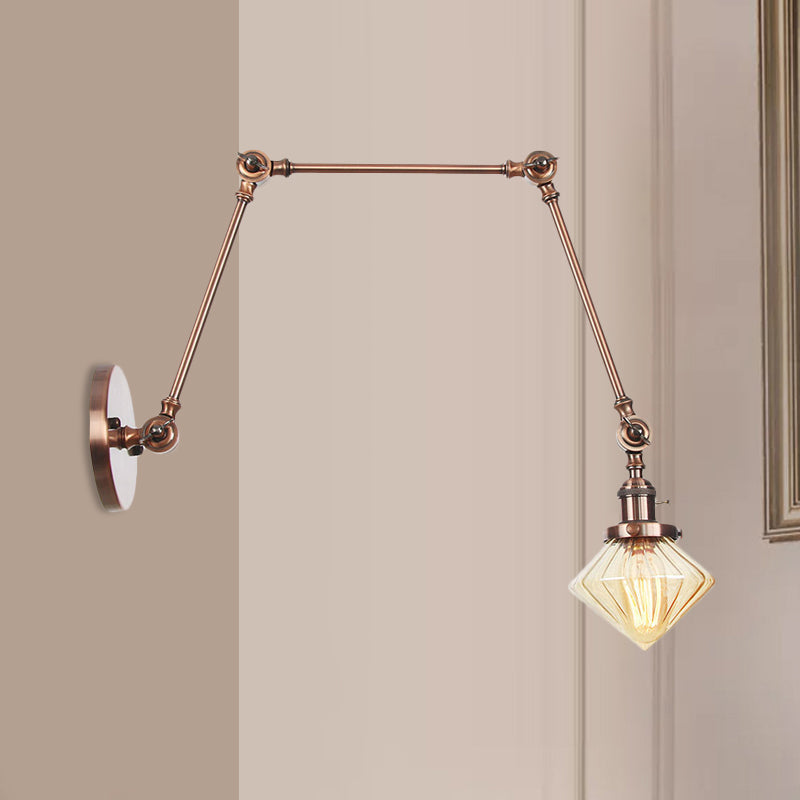 1 Salle de salle à manger légère Light Light Vintage Black / Bronze / Brass Mur Murd Murd With Diamond Plein / Amber Glass Shade, 8 "+8" / 8 "+8" +8 "L bras réglable