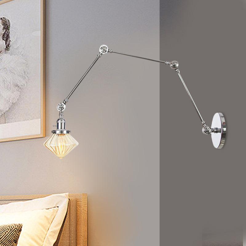 1 Salle de salle à manger légère Light Light Vintage Black / Bronze / Brass Mur Murd Murd With Diamond Plein / Amber Glass Shade, 8 "+8" / 8 "+8" +8 "L bras réglable