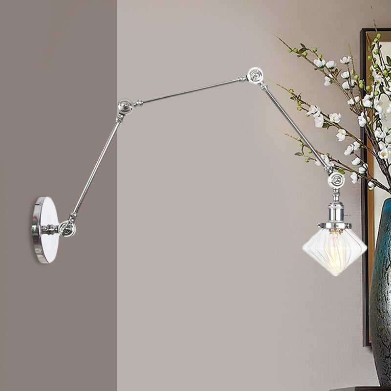 1 Salle de salle à manger légère Light Light Vintage Black / Bronze / Brass Mur Murd Murd With Diamond Plein / Amber Glass Shade, 8 "+8" / 8 "+8" +8 "L bras réglable