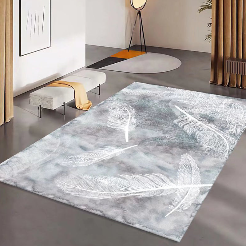 Gray Modern Rug Polyester Feather Indoor Rug Washable Rug for Living Room