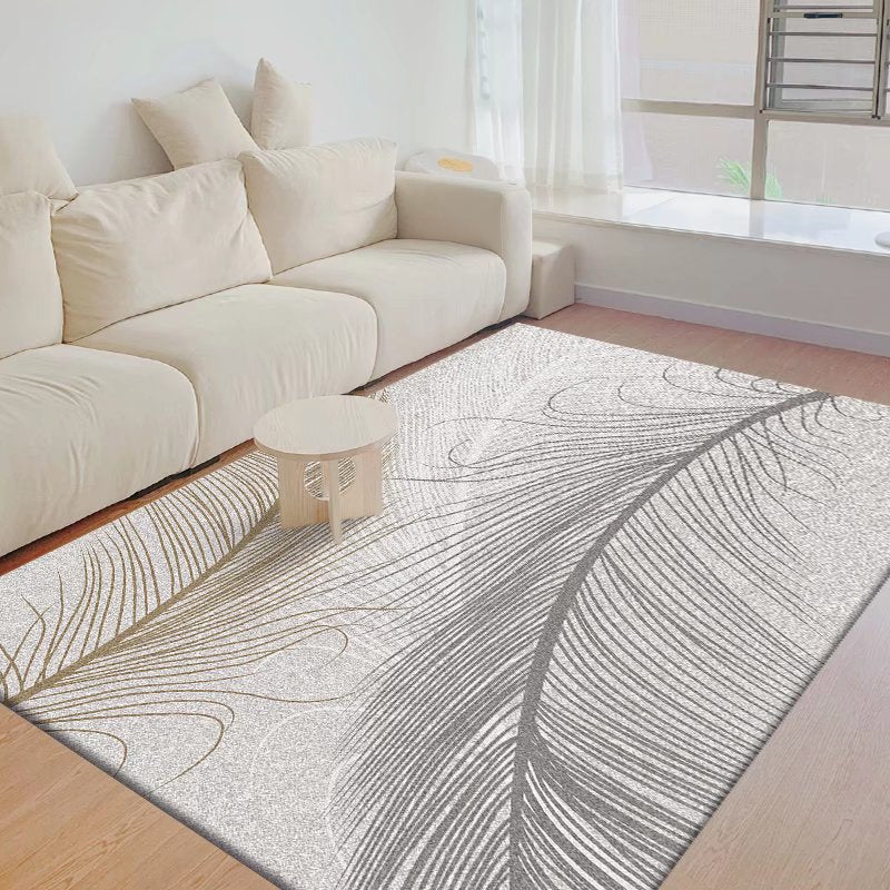 Gray Modern Rug Polyester Feather Indoor Rug Washable Rug for Living Room