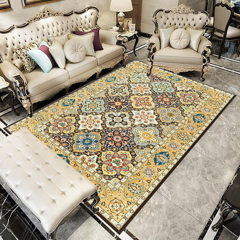 Light Yellow Bohemia Carpet Polyester Graphic Carpet Washable Carpet for Drawing Room