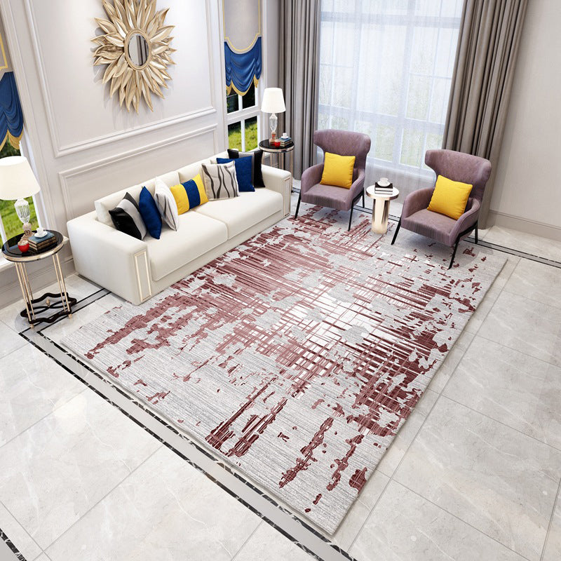 Purple Modern Rug Polyester Abstract Pattern Rug Stain Resistant Rug for Living Room