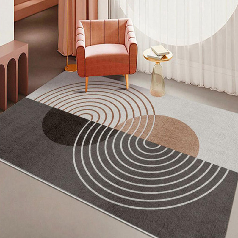 Dark Gray Striped Carpet Polyester Modern Carpet Washable Carpet for Home Decor