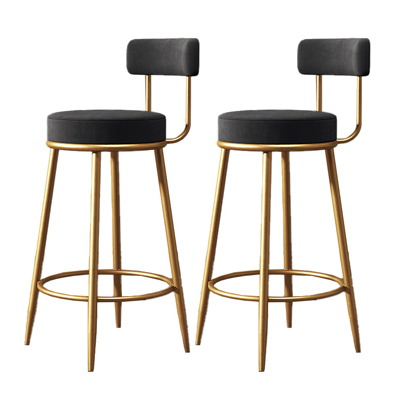 Glam Style Upholstered Bar Stools for Home Round Backrest Stools with Metal Legs