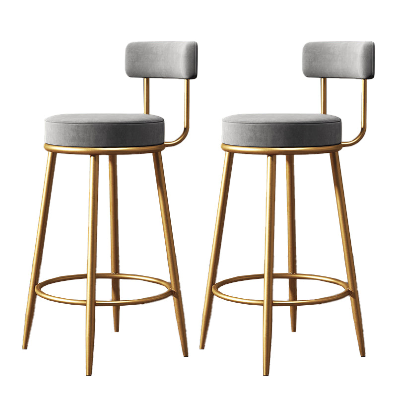 Glam Style Upholstered Bar Stools for Home Round Backrest Stools with Metal Legs