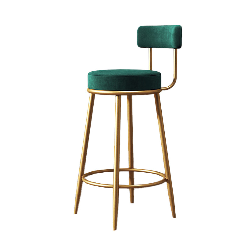 Glam Style Upholstered Bar Stools for Home Round Backrest Stools with Metal Legs
