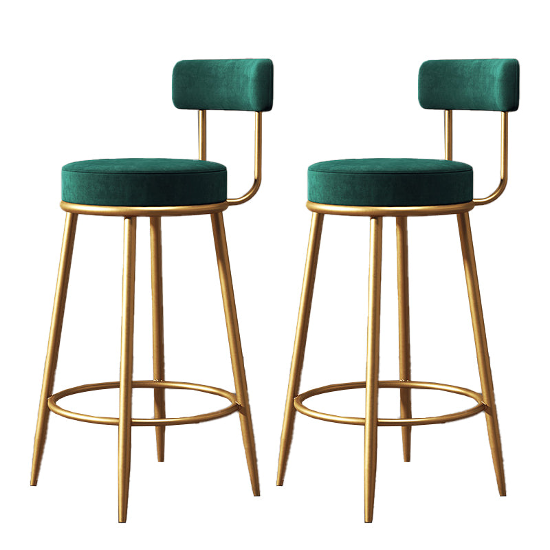 Glam Style Upholstered Bar Stools for Home Round Backrest Stools with Metal Legs