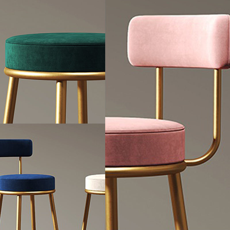 Glam Style Upholstered Bar Stools for Home Round Backrest Stools with Metal Legs