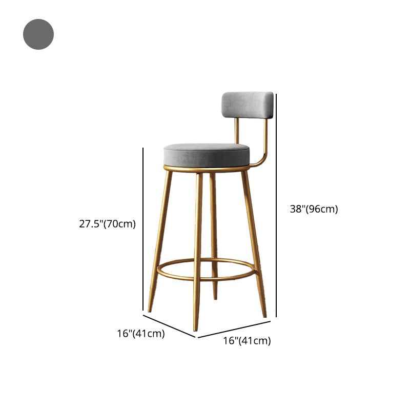 Glam Style Upholstered Bar Stools for Home Round Backrest Stools with Metal Legs
