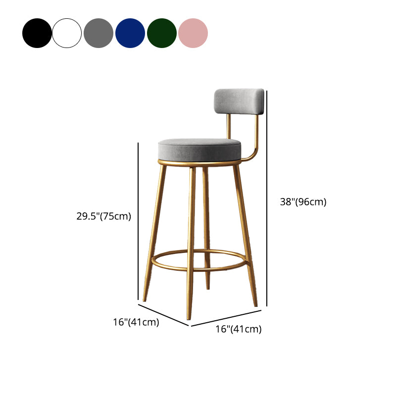 Glam Style Upholstered Bar Stools for Home Round Backrest Stools with Metal Legs