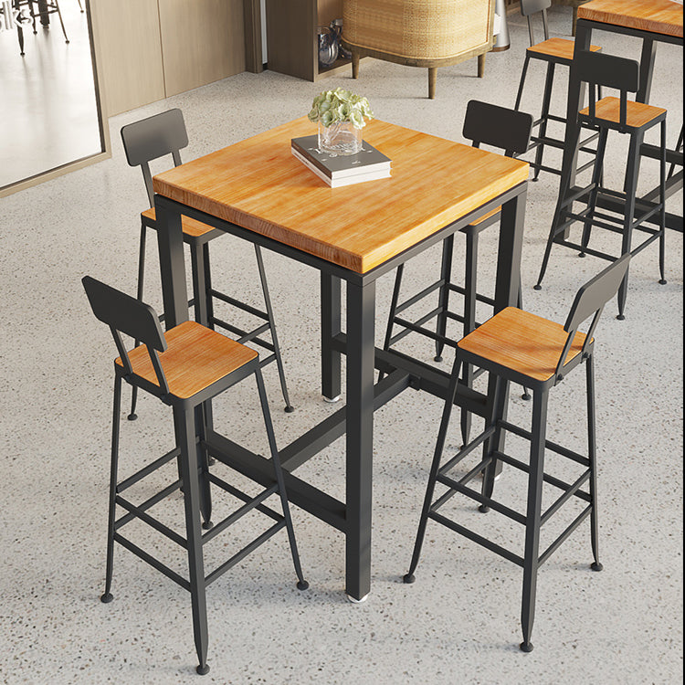 1/5/9 Pieces Industrial Iron Bar Table Set Pine Wood Bistro Set with Footrest