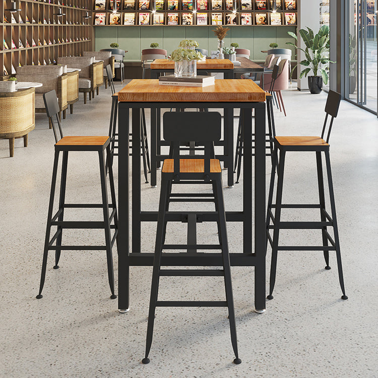 1/5/9 Pieces Industrial Iron Bar Table Set Pine Wood Bistro Set with Footrest