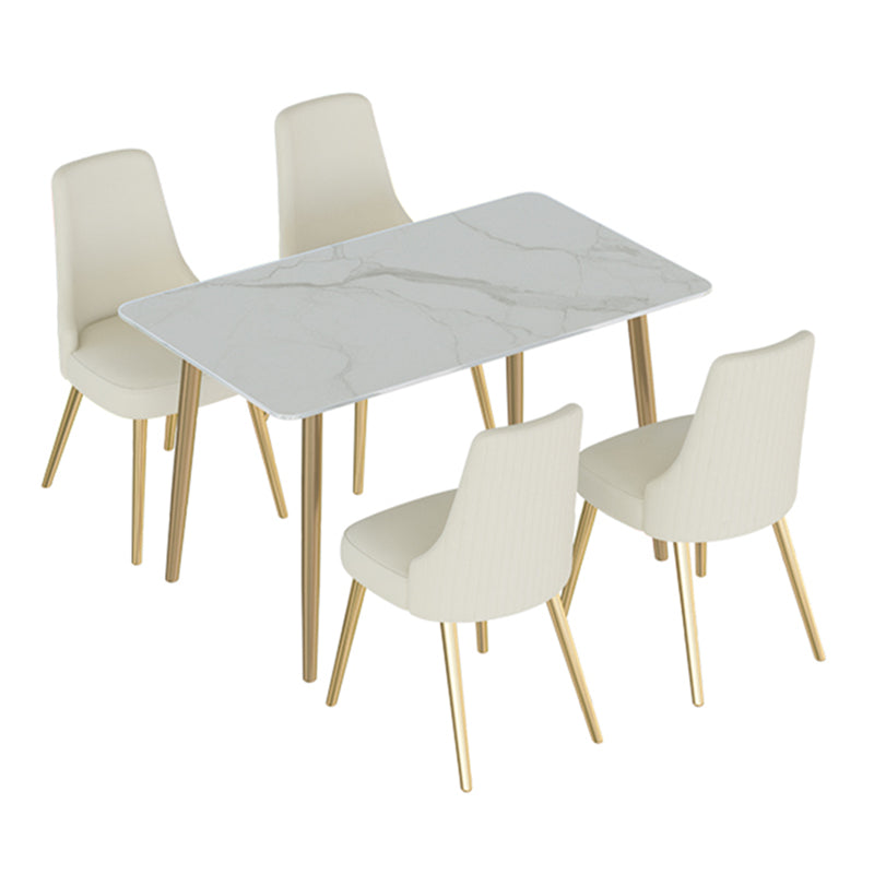 Glam Iron Dinette Set 1/2/3/5/7 Pieces Rectangle Dining Table Set with Sintered Stone Top