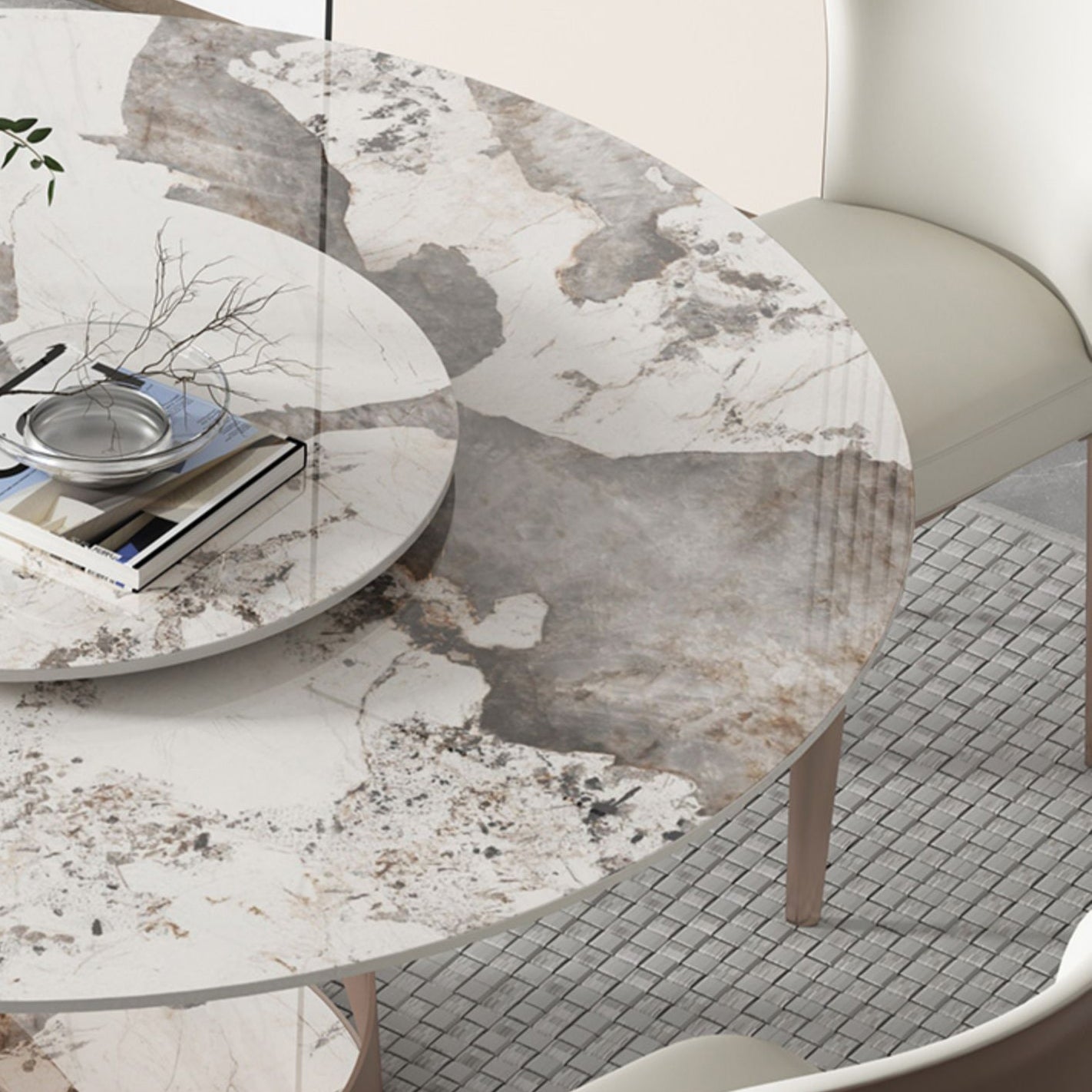 Modern Round Dining Table Set 1/2/5/9 Pieces Dinette Set with Sintered Stone Top