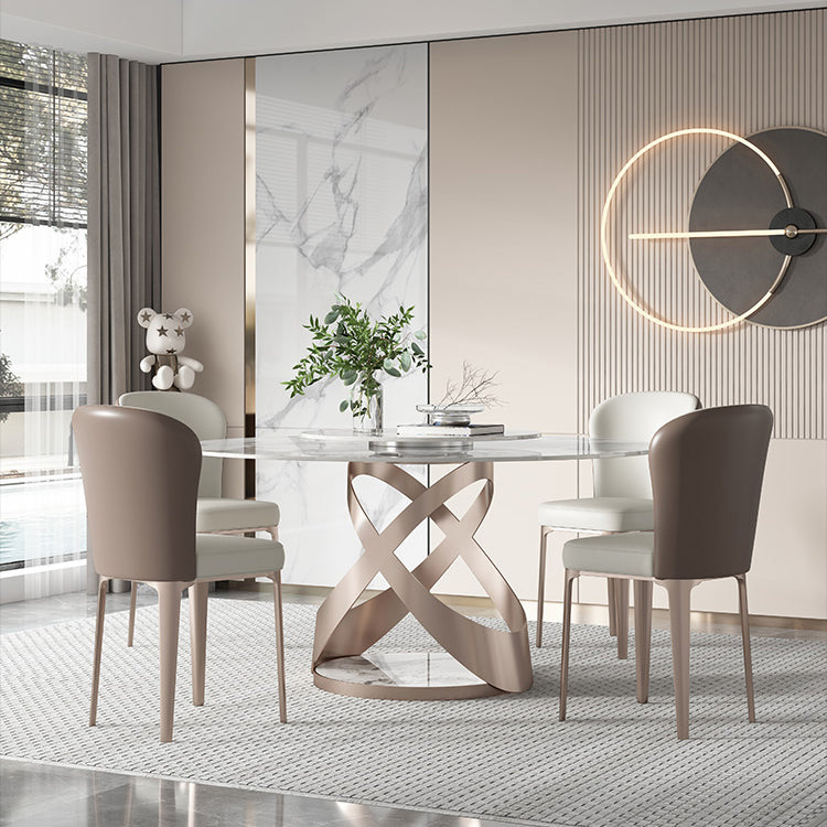 Modern Round Dining Table Set 1/2/5/9 Pieces Dinette Set with Sintered Stone Top