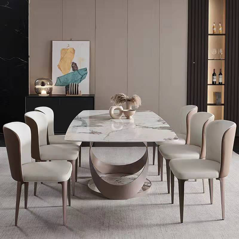 Modern Rectangle Dining Table Set 1/4/5/6/7 Pieces Dinette Set with Sintered Stone Top