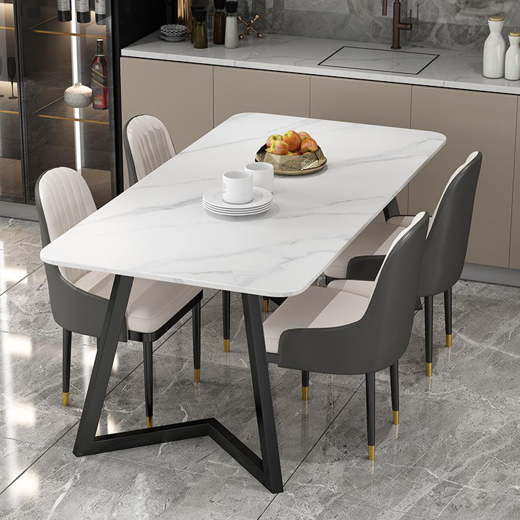 Modern Rectangle Dining Table Set 1/2/5/7 Pieces Dinette Set with White Sintered Stone Top