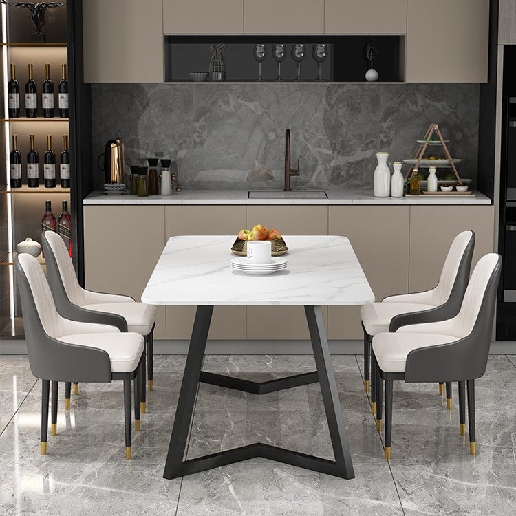 Modern Rectangle Dining Table Set 1/2/5/7 Pieces Dinette Set with White Sintered Stone Top